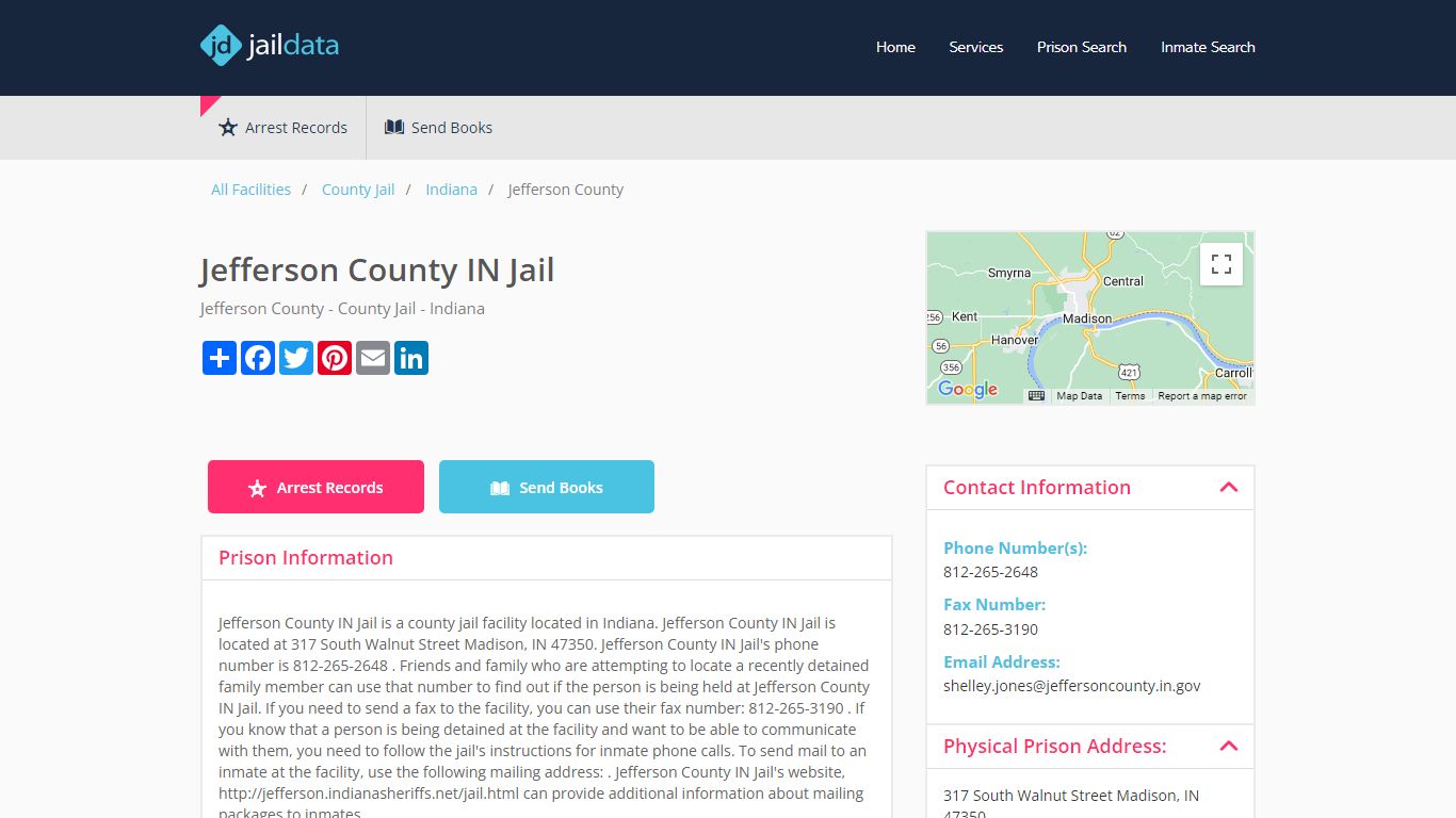 Jefferson County IN Jail Inmate Search and Prisoner Info - Madison, IN